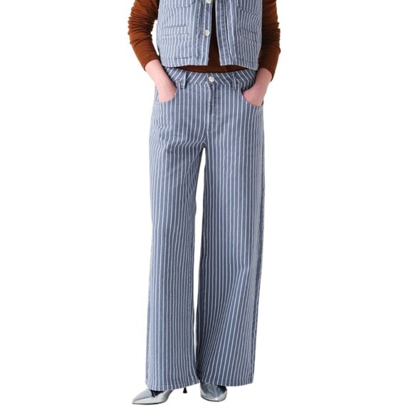 Seventy + Mochi Womens Blue White Striped Gracie Wide Leg Jeans Size 29 Y2K 90s - Picture 1 of 16
